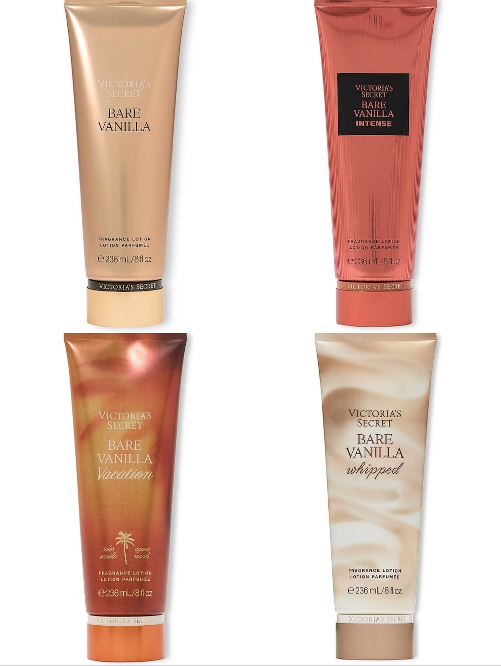 Victoria's Secret Bare Vanilla Fragrance Lotion 4 Piece Variety Set NEW RARE